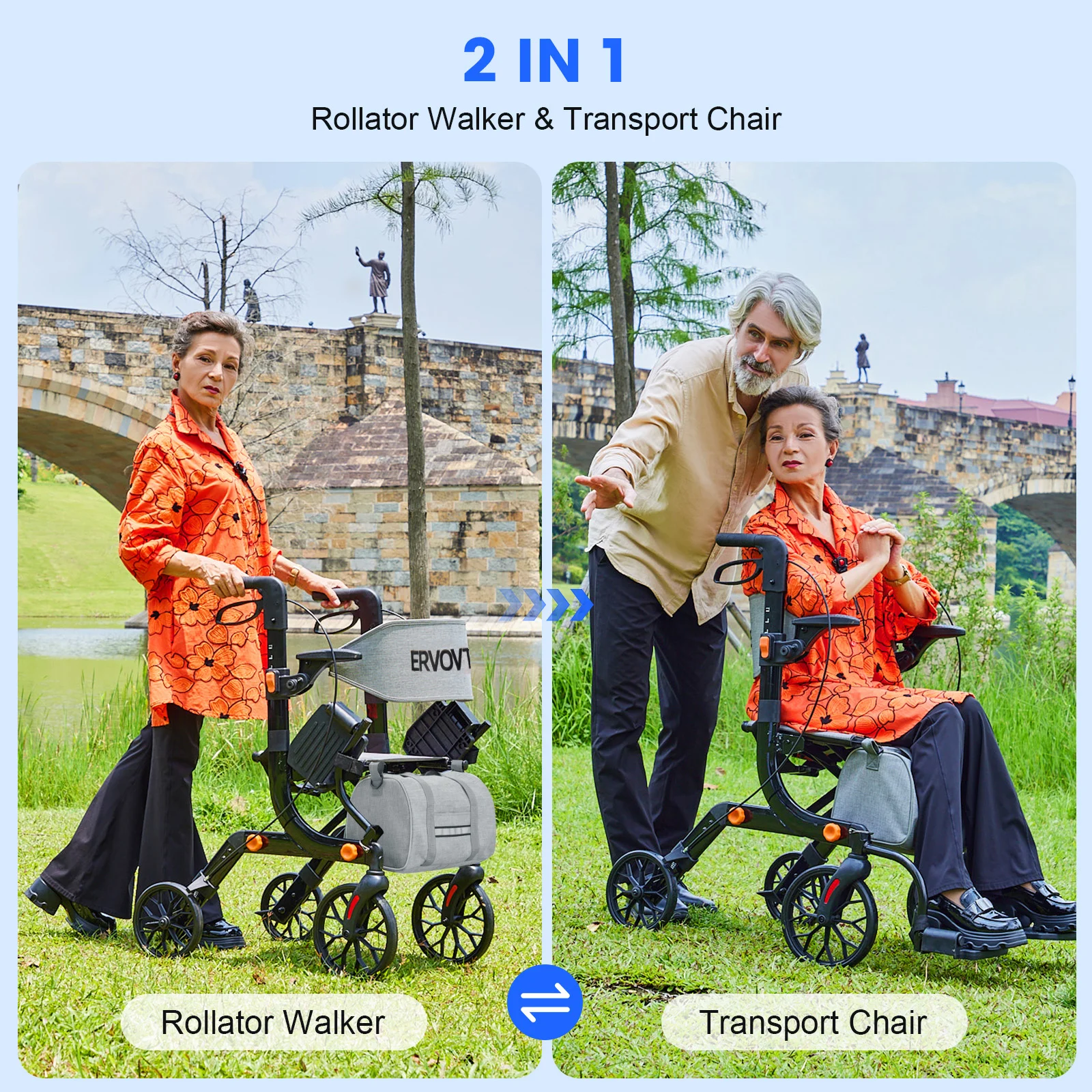 Amazon Listing Design for a 2-in-1 Rollator Transport Chair ecommerce product visual
